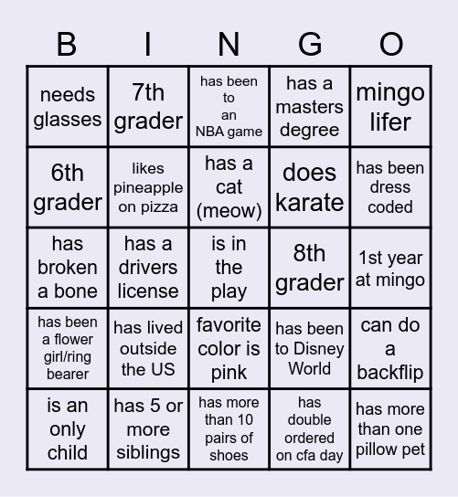 RETREAT MINGO Bingo Card