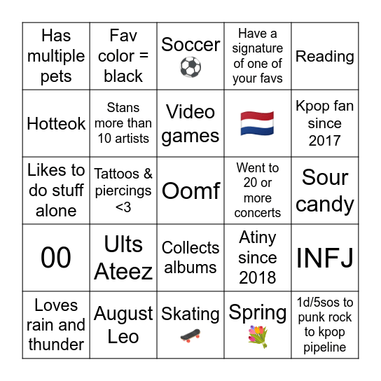 Chanti's Bingo Card
