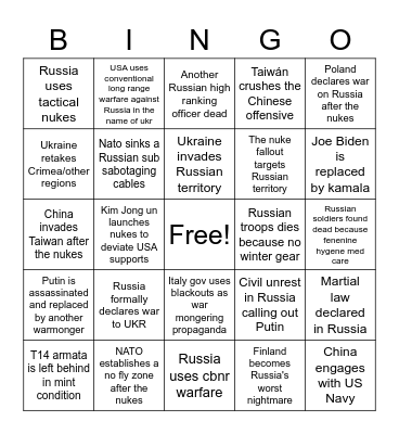 Russo-Ukranian war autumn-winter bingo Card
