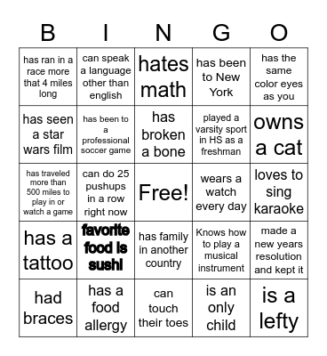 Get to Know You CCSF Soccer Bingo - #1 Bingo Card