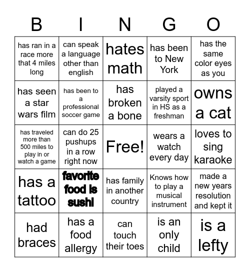 Get to Know You CCSF Soccer Bingo - #1 Bingo Card