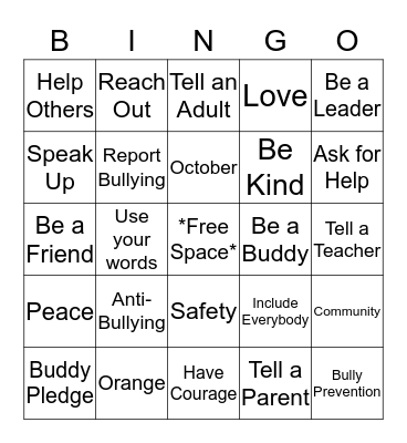 Anti-Bully Bingo Card