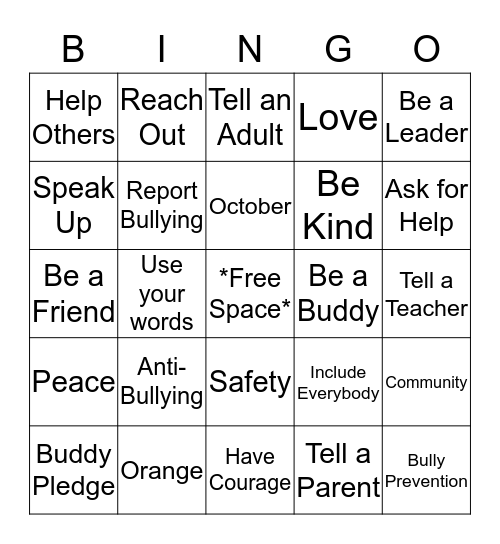 Anti-Bully Bingo Card