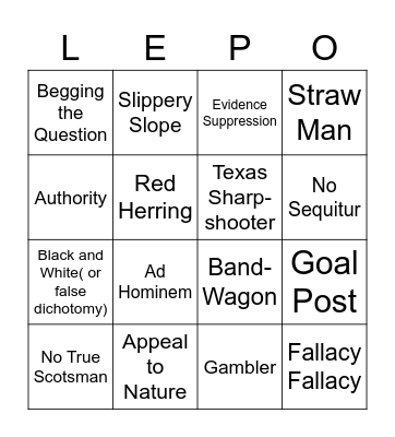 LEPO Bingo Card