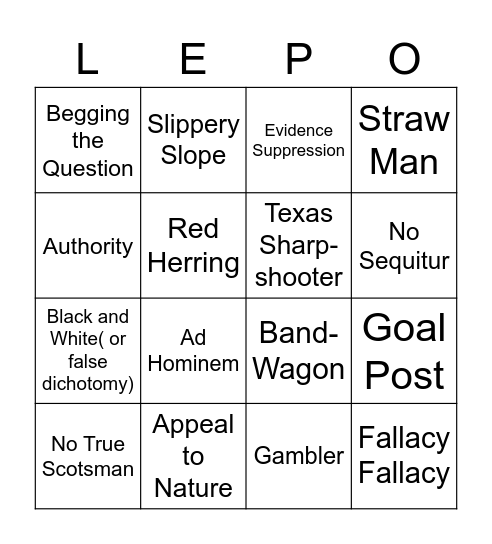 LEPO Bingo Card