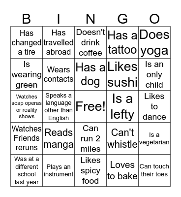 Find Someone Who: Bingo Card