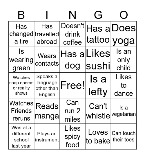 Find Someone Who: Bingo Card