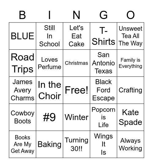 Mandie's Birthday Bingo Card