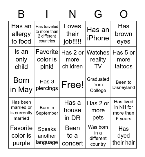 Icebreaker Bingo!! Bingo Card