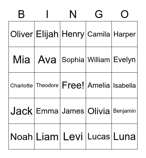 Name Bingo Card