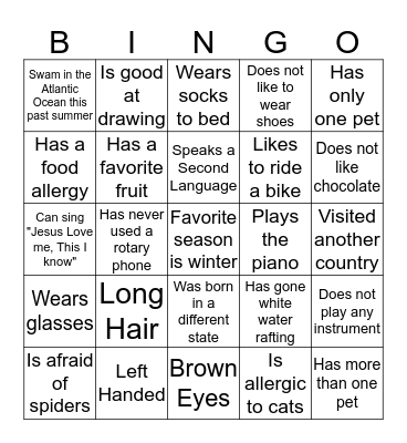 Get to Know Your Neighbor Bingo Card
