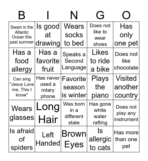Get to Know Your Neighbor Bingo Card