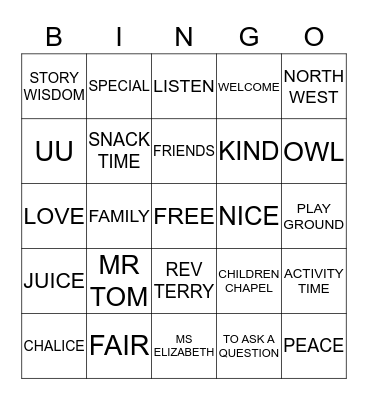 UU BINGO Card