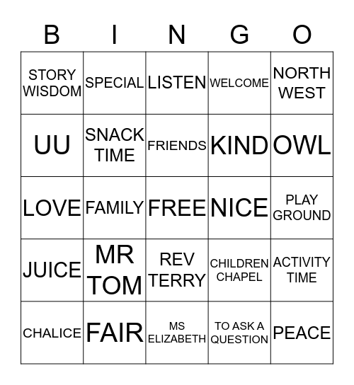 UU BINGO Card