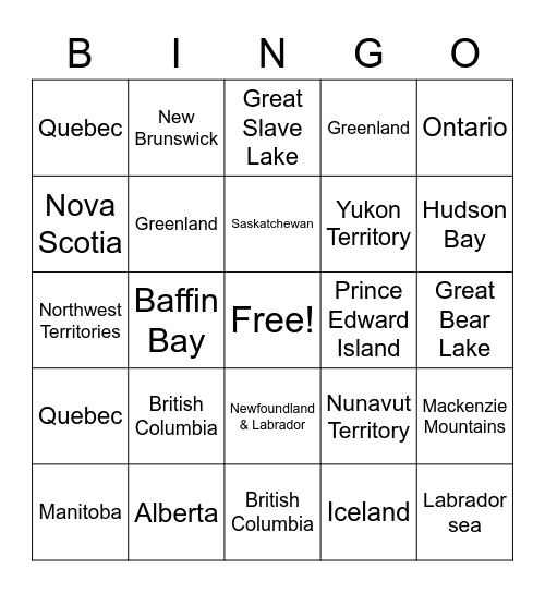 Geography Bingo Card