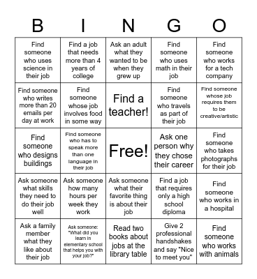 Lawton Career Exploration Bingo Card