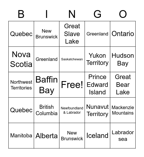 Geography Bingo Card