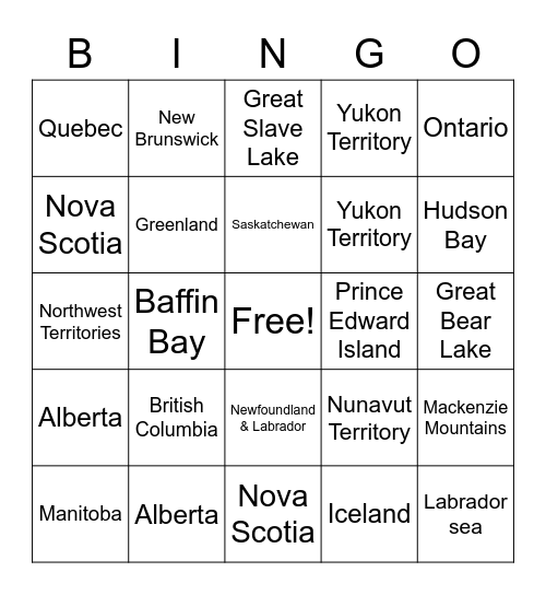 Geography Bingo Card