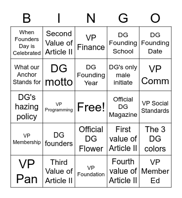 New Member Bingo Card