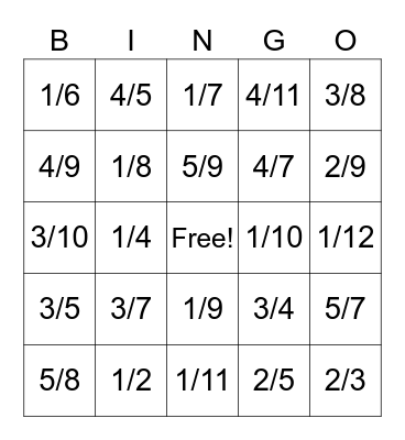 Equivalent Fraction Bingo Card