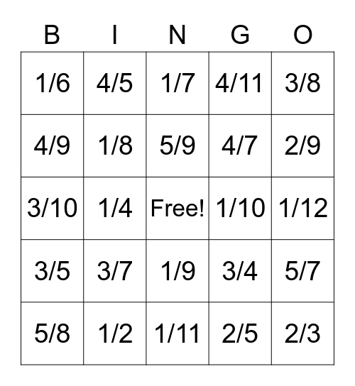 Equivalent Fraction Bingo Card