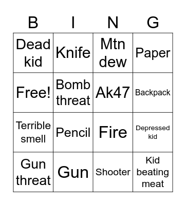 School day bingo Card