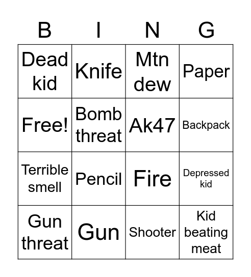 School day bingo Card