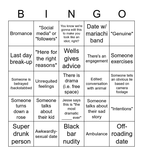 Paradise 2022 Bingo Card