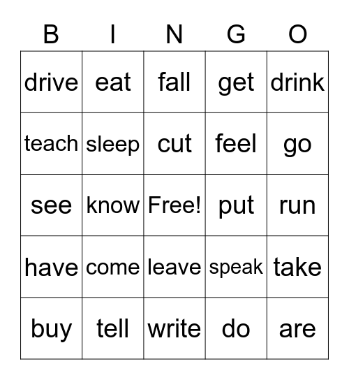 Irregular verbs (simple past) Bingo Card