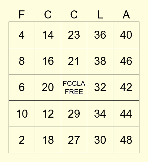 FCCLA BINGO Card