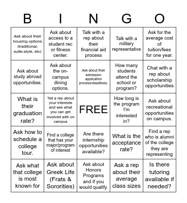 College Fair Bingo! Bingo Card