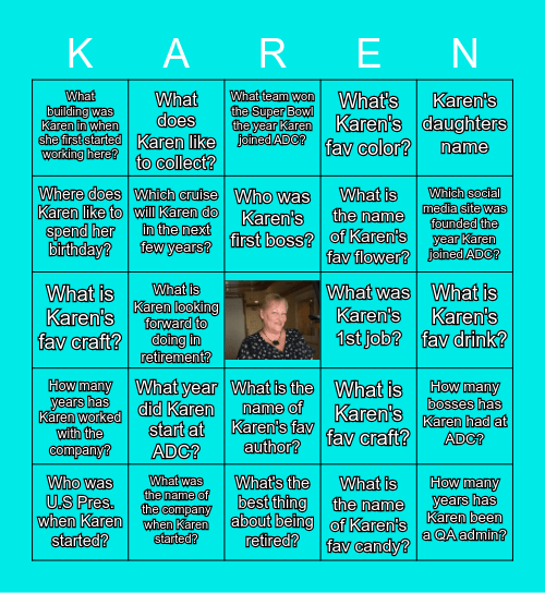 Happy Retirement Karen! Bingo Card