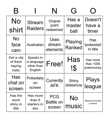 Untitled Bingo Card