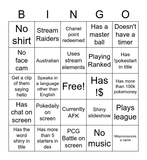 Untitled Bingo Card