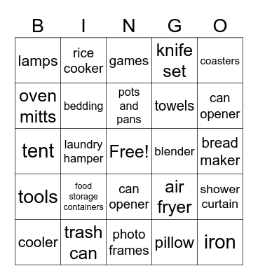 Wedding Gifts Bingo Card