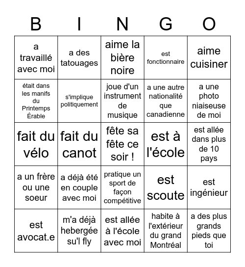 Une personne qui Bingo Card