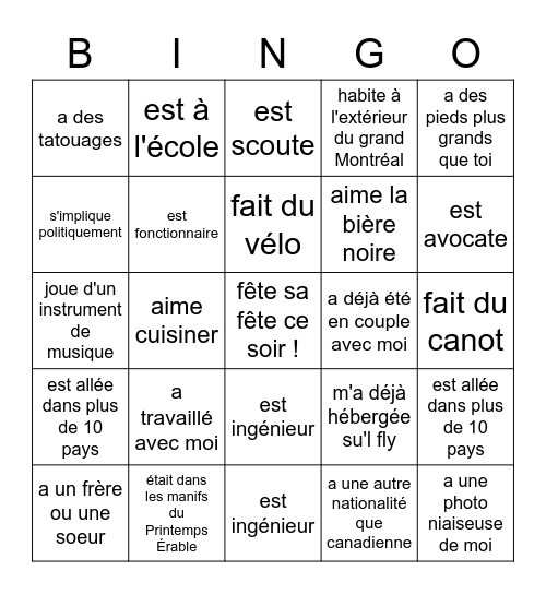 Une personne qui Bingo Card