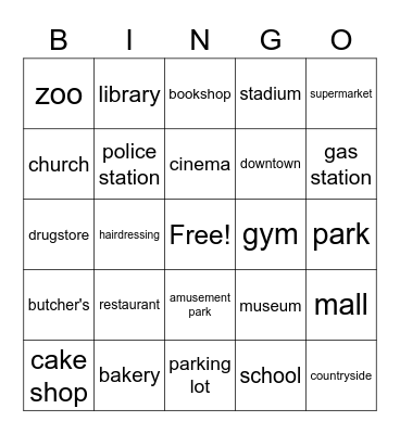 Places in town Bingo Card