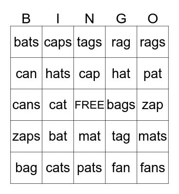 Short a BINGO Card