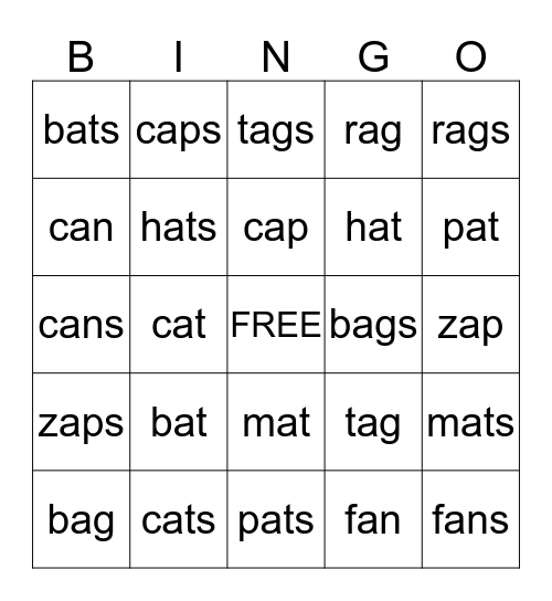 Short a BINGO Card