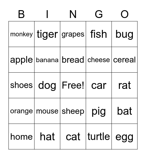 Sight Words Bingo Card