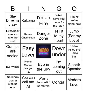The 80's Baby Bingo Card