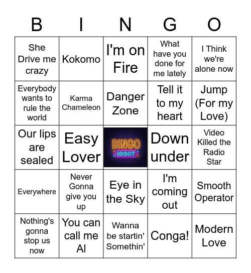 The 80's Baby Bingo Card