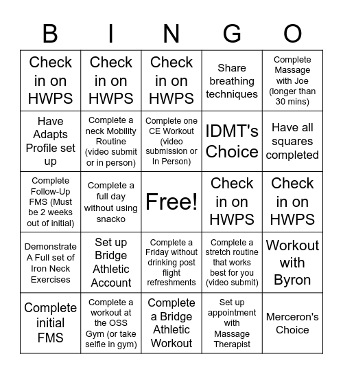 Panther Bingo Card