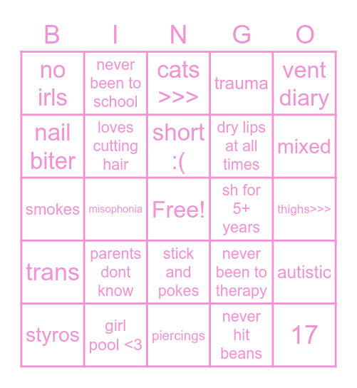 mishas bingo!! Bingo Card
