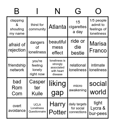 How to Make Friends as An Adult Bingo Card