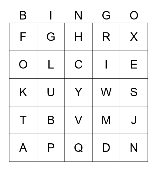 ALPHABET  BINGO Card