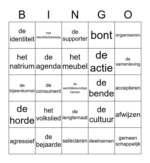 WOORDEN  Bingo Card