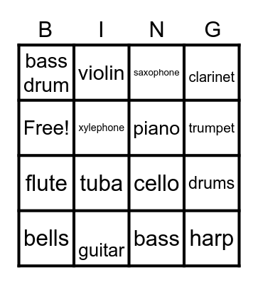 Musical Instrument Bingo Card
