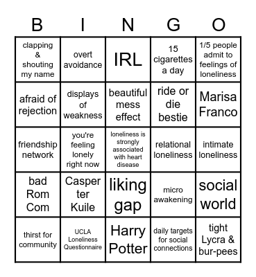 How to Make Friends as An Adult Bingo Card